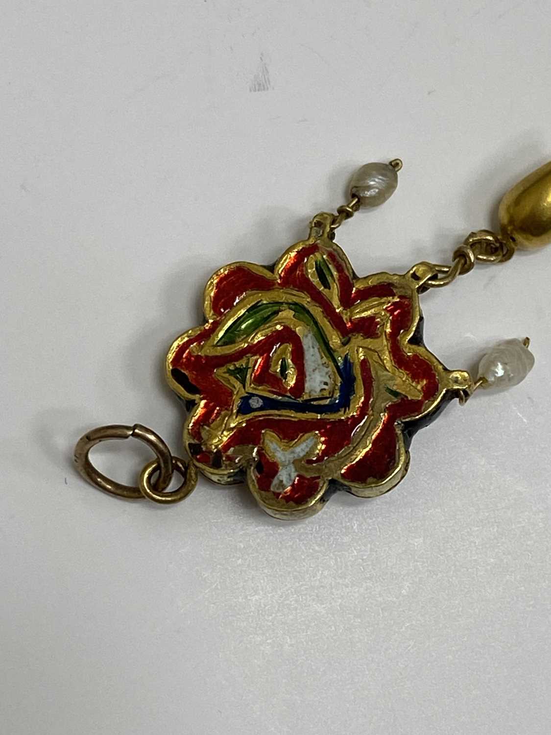 A yellow metal, enamel and stone set cluster pendant - Image 3 of 7