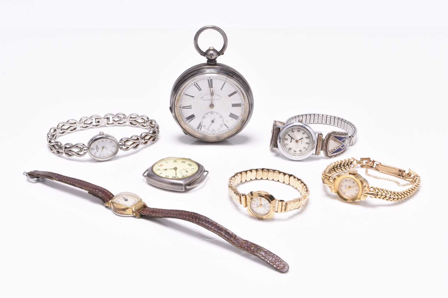 A Rotary lady's 9ct gold bracelet watch with six further watches
