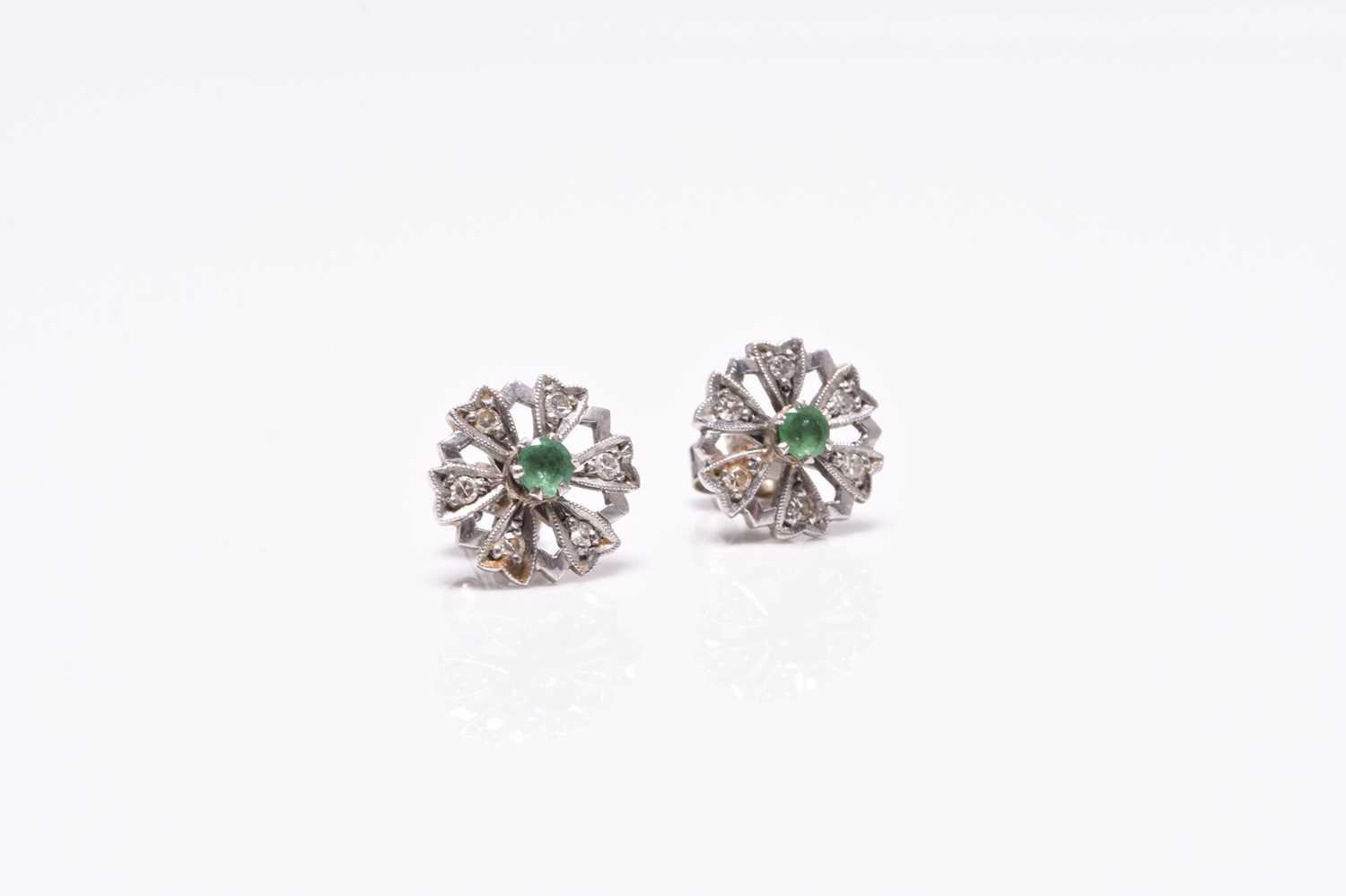 A pair of emerald and diamond floral cluster earrings - Image 2 of 10