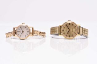 Omega: A lady's 9ct gold bracelet watch and a gold plated Geneve wristwatch