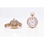 A lady's 15ct gold open face pocket watch, together with an 18ct gold wristwatch on 9ct bracelet