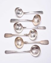 Six silver sauce ladles