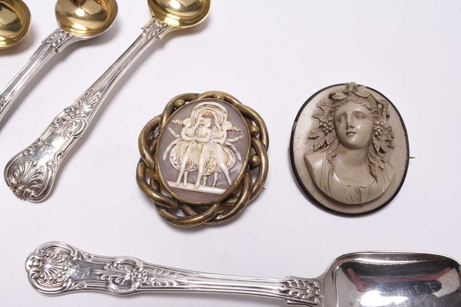 A collection of silver flatware, a silver vesta case and two brooches - Image 2 of 3