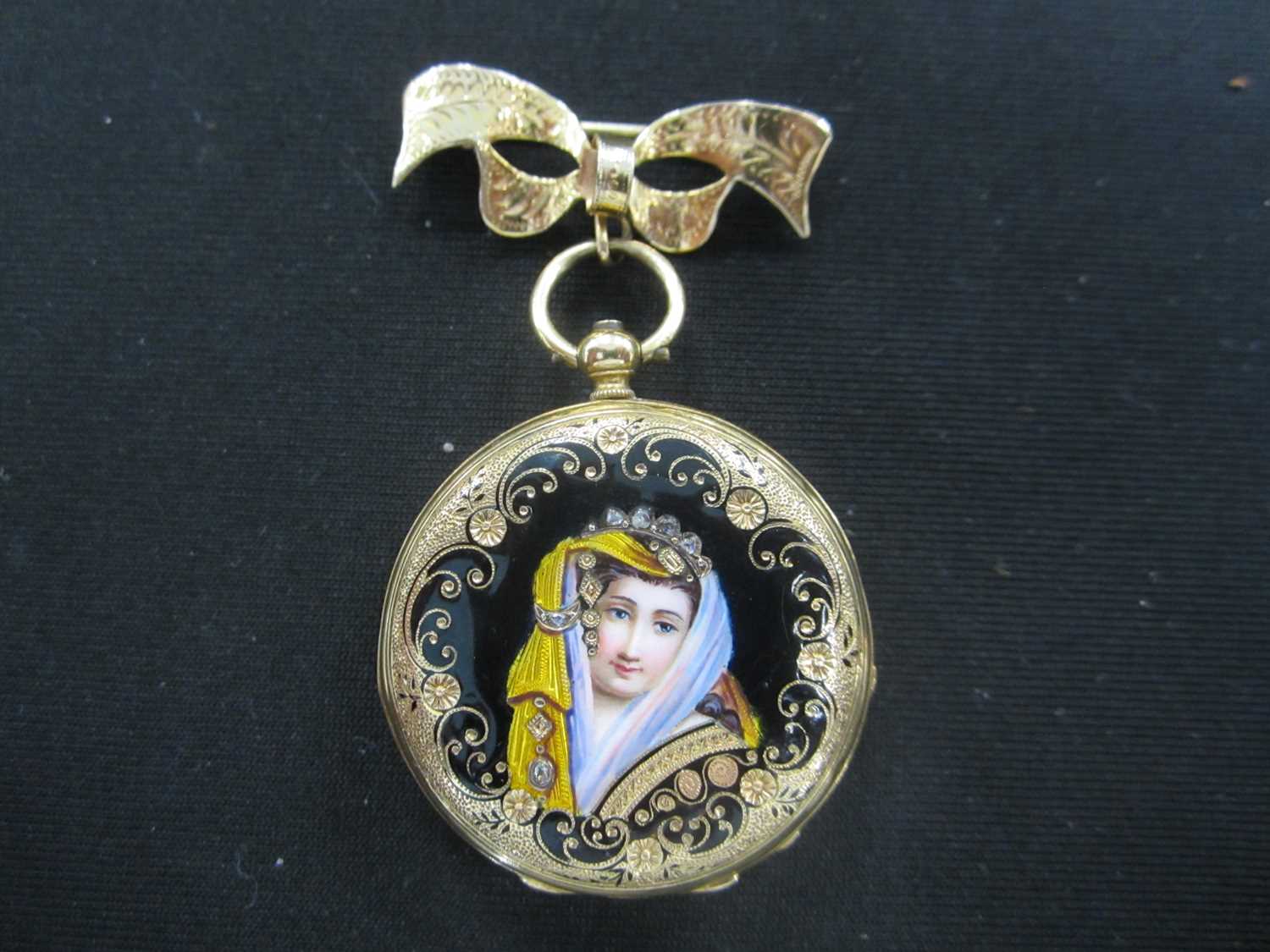 An 18ct gold enamel and diamond set pocket watch - Image 3 of 7