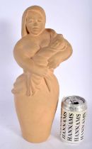 A RARE FULHAM POTTERY FIGURE OF A MOTHER AND CHILD Attributed to Eric Griffiths. 35 cm high.