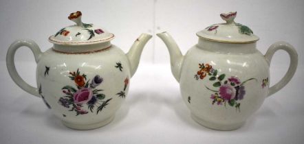 Worcester teapot and cover painted with flowers, the cover with a flower finial, together with