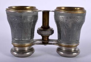 A PAIR OF ANTIQUE SILVER PLATED OPERA GLASSES. 10.5 cm x 8.5 cm.