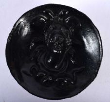 AN ANTIQUE ITALIAN GRAND TOUR BLACK PAINTED POTTERY BOWL decorative in relief with a classical
