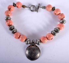 A Tribal Necklace with Coral Beads. Length 48cm, Bead Size 22.2mm