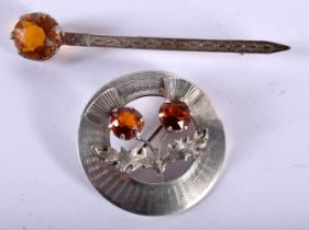Two Vintage Silver Scottish Brooches set with Gemstones.. Stamped Sterling, Largest 8.7cm x 1.5cm,