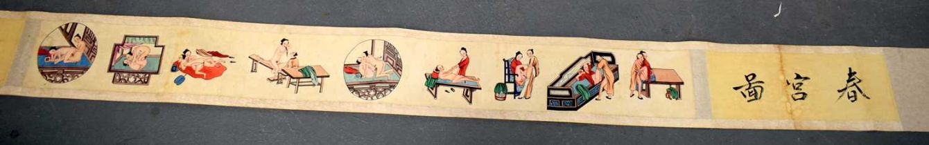 AN EARLY 20TH CENTURY CHINESE EROTIC SCROLL Late Qing/Republic, depicting figures in rather lewd