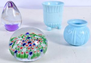 A Millefiori paperweight together with another paperweight and two Vitro porcelain items 5 x 8 cm (
