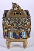 A VERY RARE CHINESE QING DYNASTY ENAMELLED BRONZE CENSER AND COVER bearing Xuande marks to base.