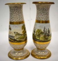 19th century Chamberlain’s Worcester very near pair of spill vases of rare shape painted with
