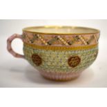 Late 19th century Royal Worcester double walled reticulated tea cup with jewelled rim and foot rim