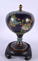 A 19TH CENTURY CHINESE CLOISONNE ENAMEL BULBOUS VASE AND COVER Qing, decorative with foliage upon