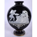 A VICTORIAN PATE SUR PATE ENAMELLED GLASS VASE painted with classical figures. 20 cm x 12 cm.