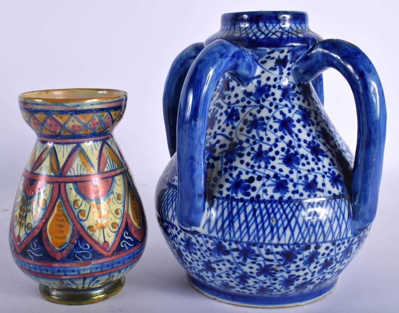 A SMALL ANTIQUE HISPANO MORESQUE TYPE LUSTRE VASE together with a delft faience four handled vase. - Image 2 of 4