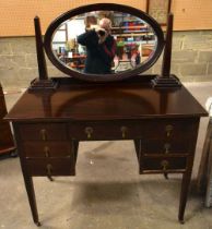 AN EDWARDIAN MAHOGANY DRESSING TABLE together with another kidney shaped dressing table & two