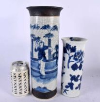 A LARGE 19TH CENTURY CHINESE CRACKLE GLAZED BLUE AND WHITE VASE Qing, together with a similar
