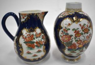 18th century Worcester tea canister and sparrow beak jug both painted in kakiemon style with two