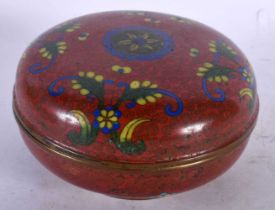 A 19TH CENTURY CHINESE CLOISONNE ENAMEL CIRCULAR BOX AND COVER Qing. 11 cm diameter.