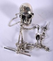 A Sterling Silver Albertina Albert Watch Chain Bones Skeleton Chain Watch fob key. Chain 30cm, Skull