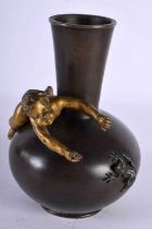 AN EARLY 20TH CENTURY FRENCH COLD PAINTED BRONZE BULBOUS VASE the body overlaid with a putti and