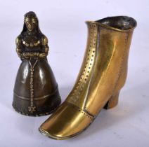 AN 18TH/19TH CENTURY CONTINENTAL BRONZE FIGURAL BELL together with a George III brass spill holder