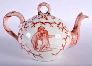 AN UNUSUAL 19TH CENTURY ENGLISH PORCELAIN TEAPOT possibly originally a blank and then painted by L