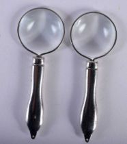TWO SILVER PLATED MAGNIFYING GLASSES. 8.75 cm x 3 cm. (2)