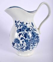 AN 18TH CENTURY CAUGHLEY BLUE AND WHITE CREAM JUG. 14 cm x 10 cm.