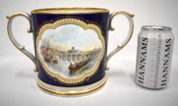 Late 19th century Grainger Worcester two handled loving cup finely painted with a view of