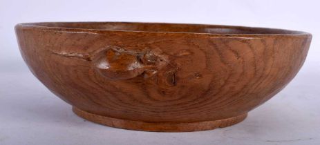 A ROBERT THOMPSON MOUSEMAN CARVED WOOD FRUIT BOWL. 24 cm wide.