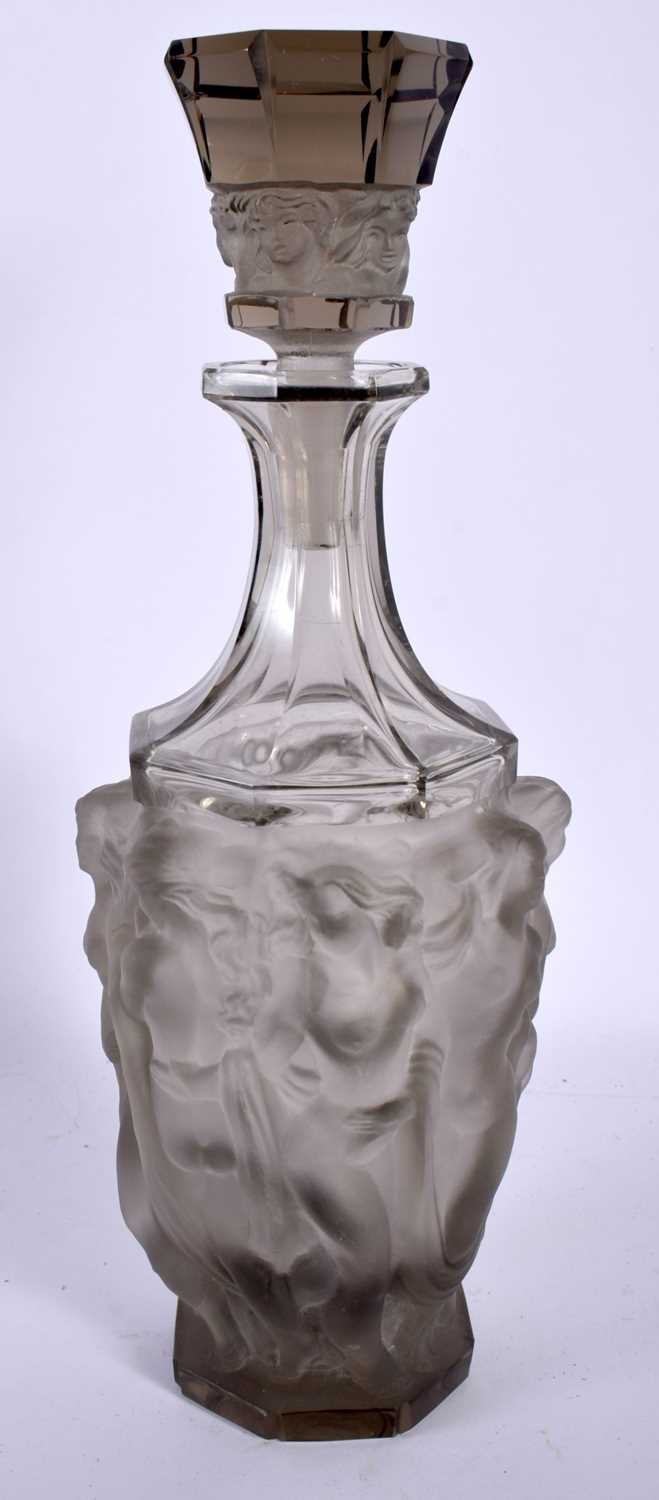 AN ART DECO CZECH SMOKEY GLASS DECANTER AND STOPPER with six matching glasses. Largest 28 cm - Image 2 of 9