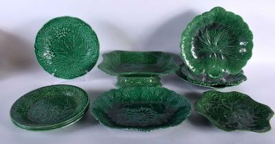 A COLLECTION TEN VARIOUS 19TH CENTURY WEDGWOOD GREEN CABBAGE TYPE WARES. Largest 26 cm wide. (10)