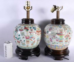 A LARGE PAIR OF 19TH CENTURY CHINESE FAMILLE ROSE PORCELAIN LAMPS Qing. 42 cm x 16 cm.