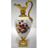 19th century Derby ewer painted with fruit, the handle with a satyr mask, Gardner Collection 116