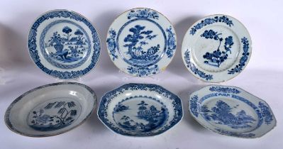 SIX 18TH CENTURY CHINESE BLUE AND WHITE PORCELAIN PLATES Qianlong, in various forms and designs.