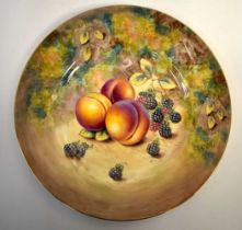 Royal Worcester large plate painted with peaches and blackberries on a mossy bank by C. Bowen,