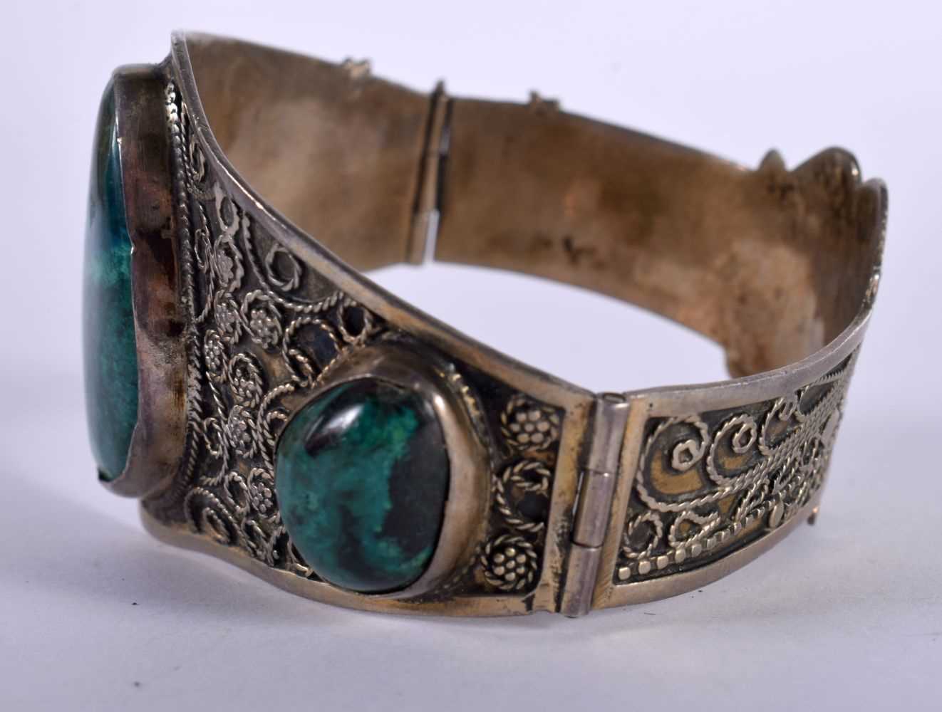 A Continental Silver and Malachite Bangle. Stamped Israel Sterling Silver, Internal 6.5cm x 5.6cm, - Image 2 of 5