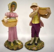 Royal Worcester pair of basket carriers painted in Raphaelesque colours date mark 1883. 25cm high