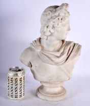 AN 18TH/19TH CENTURY ITALIAN CARVED MARBLE BUST OF A MALE modelled in classical robes, After the