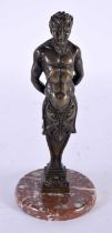 A FINE 19TH CENTURY FRENCH BRONZE AND MARBLE FIGURE OF SATYR modelled with arms behind his back,