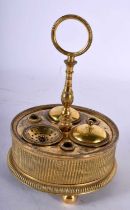 AN EARLY 19TH CENTURY FRENCH EMPIRE ORMOLU DESK STAND containing two inkwells and a removable desk