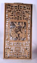 A 19TH CENTURY CHINESE CARVED HARDWOOD FIGURAL HANGING PANEL Qing. 56 cm x 28 cm.