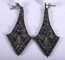 A Pair of Gen Set Earrings. 6.5cm x 3cm, weight 16g
