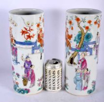 A PAIR OF LATE 19TH CENTURY CHINESE FAMILLE ROSE PORCELAIN CYLINDRICAL VASES Guangxu, bearing