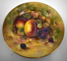 Royal Worcester fruit painted plate painted by Harry Ayrton, signed, painted with peaches and