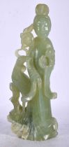 A LARGE 19TH CENTURY CHINESE CARVED GREEN JADE FIGURE OF AN IMMORTAL Qing, modelled standing